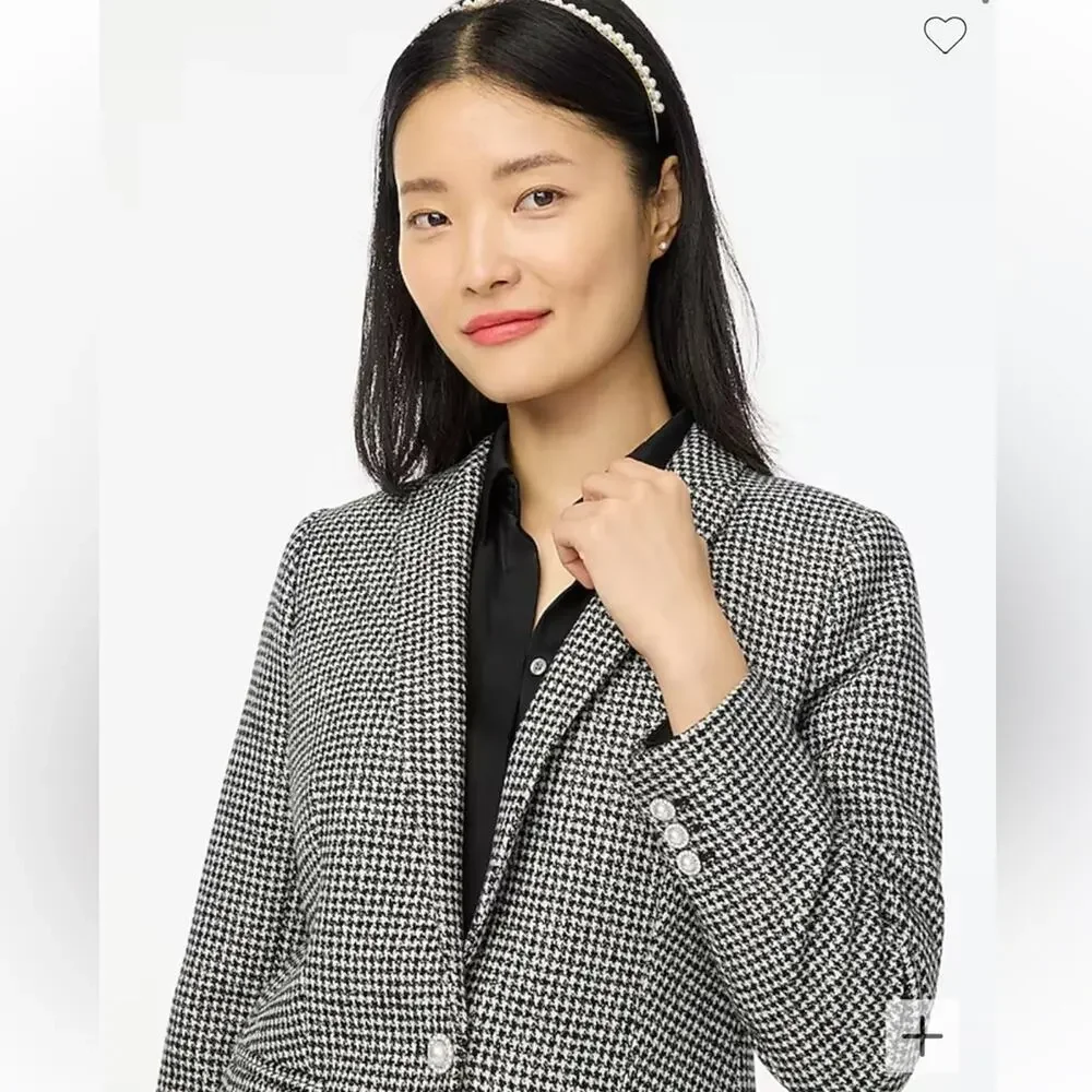 J.CREW Sparkle Houndstooth One Button Blazer Black White Chic Fancy Size 0 NEW